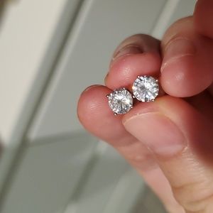 14K Solid White Gold CZ Round Cut Push Back Studs Pair 6 mm Adina's Jewels